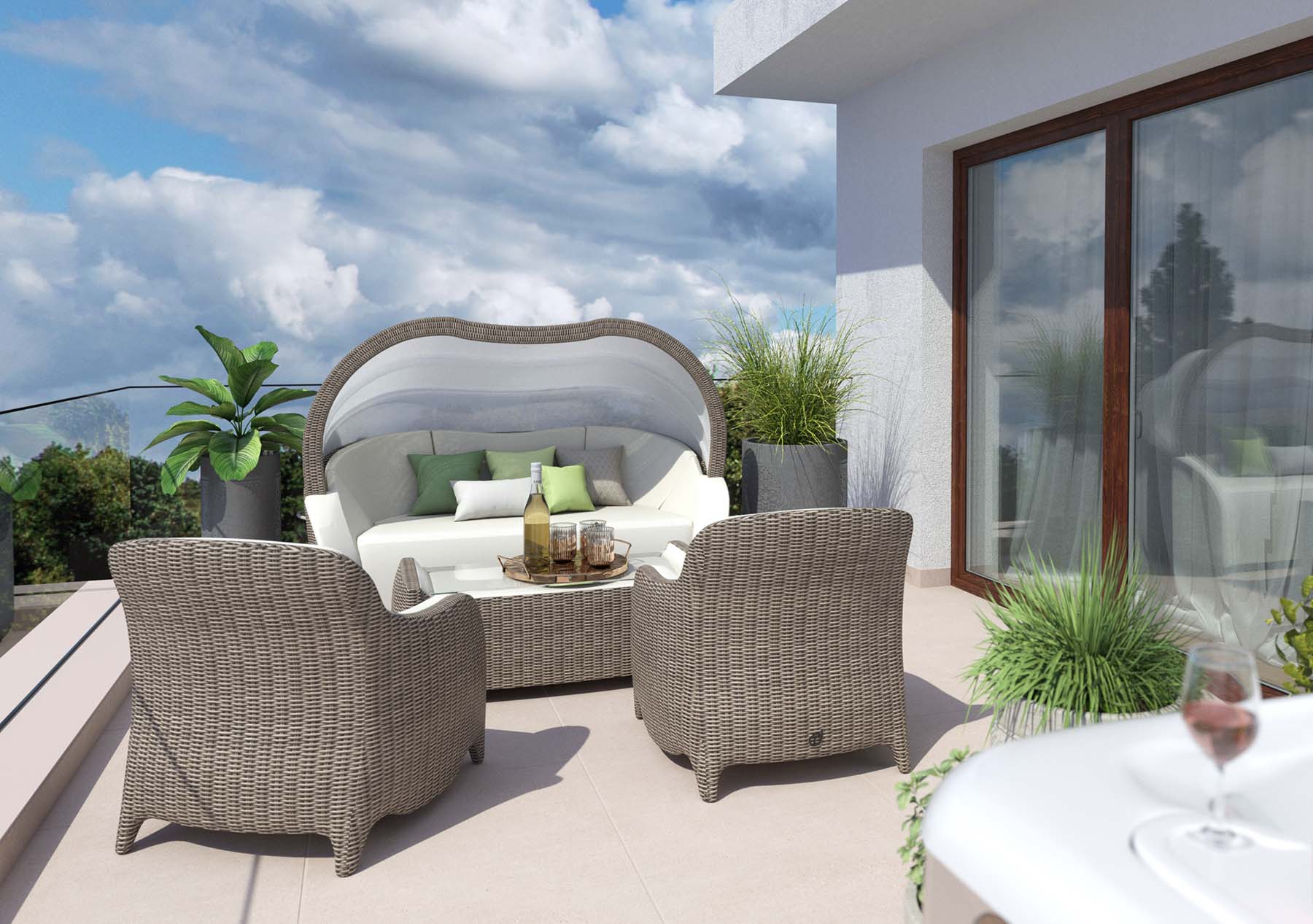 Luxor polyrattan ülőgarnitúra a teraszon