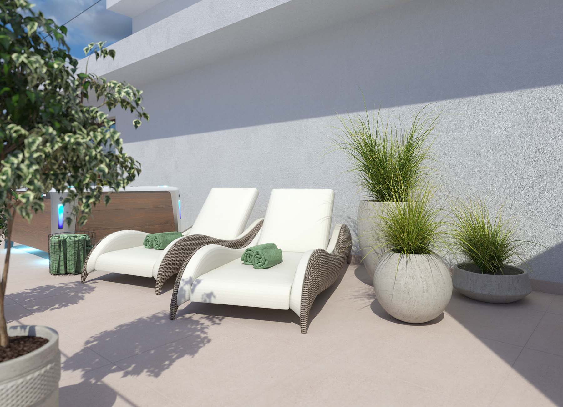 Luxor polyrattan napozóágyak a teraszon