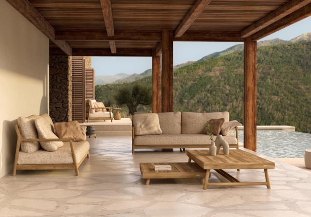 Manutti Muyu teakfa kerti ülőgarnitúra medencés teraszon