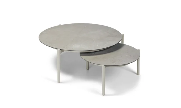 Jati and Kebon Organo kávézóasztal Dune mat és Paladium Grey színben